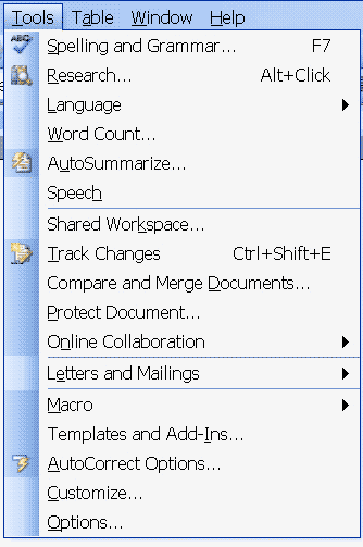 Additional menu options