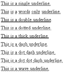 Some of the underlines that are available