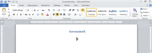 A document with the cursor at the insert location
