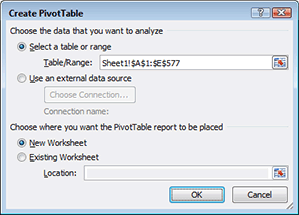 Create PivotTable dialog box