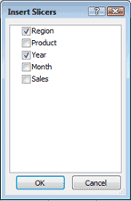 The Insert Slicers dialog box