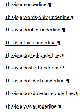Types of Underlines